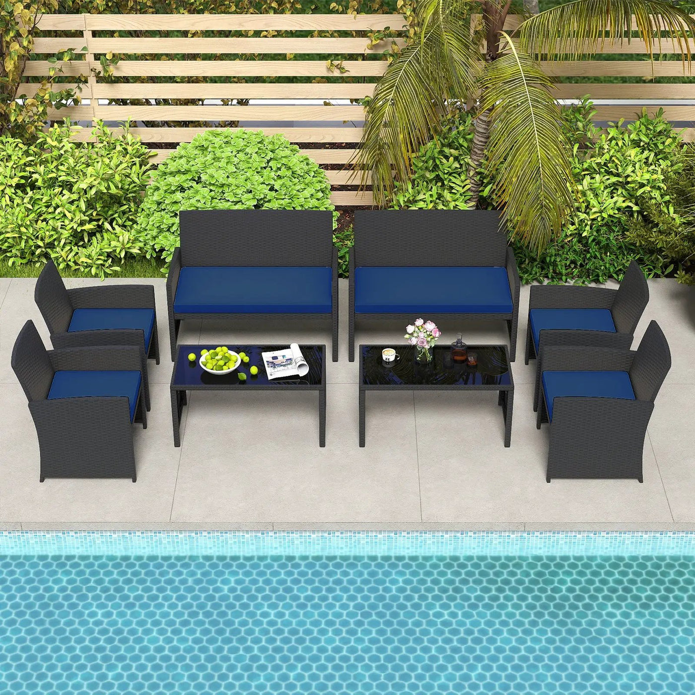 4 Pieces Patio Furniture Set with Tempered Glass Tabletop and Removable Cushion by DirectDeals