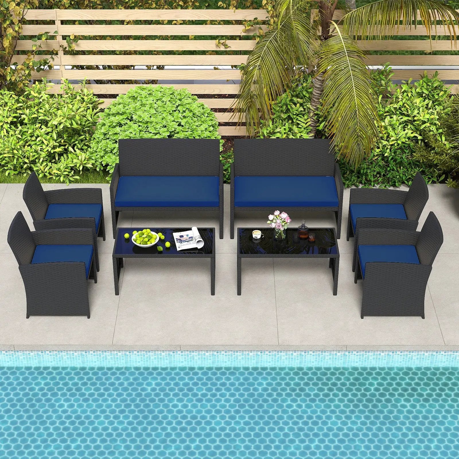 4 Pieces Patio Furniture Set with Tempered Glass Tabletop and Removable Cushion by DirectDeals