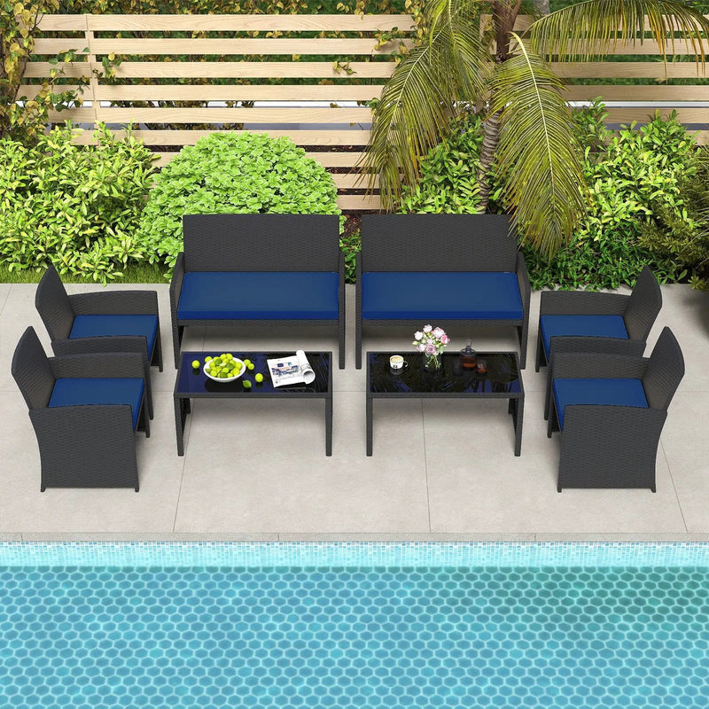 4 Pieces Patio Furniture Set with Tempered Glass Tabletop and Removable Cushion by DirectDeals
