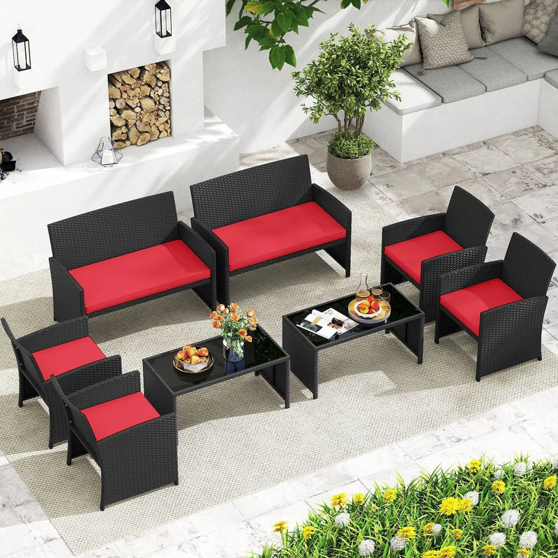 4 Pieces Patio Furniture Set with Tempered Glass Tabletop and Removable Cushion by DirectDeals