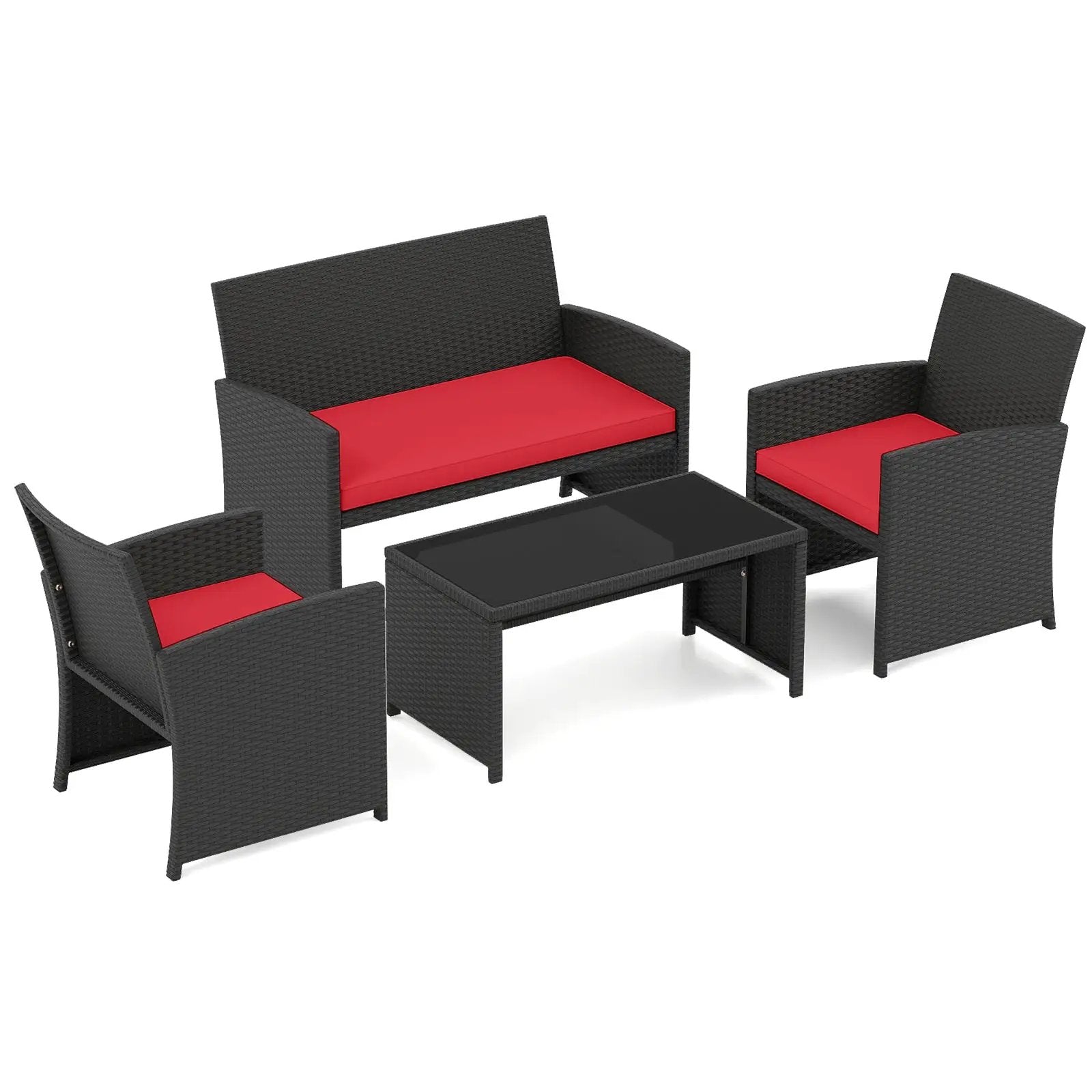 4 Pieces Patio Furniture Set with Tempered Glass Tabletop and Removable Cushion by DirectDeals