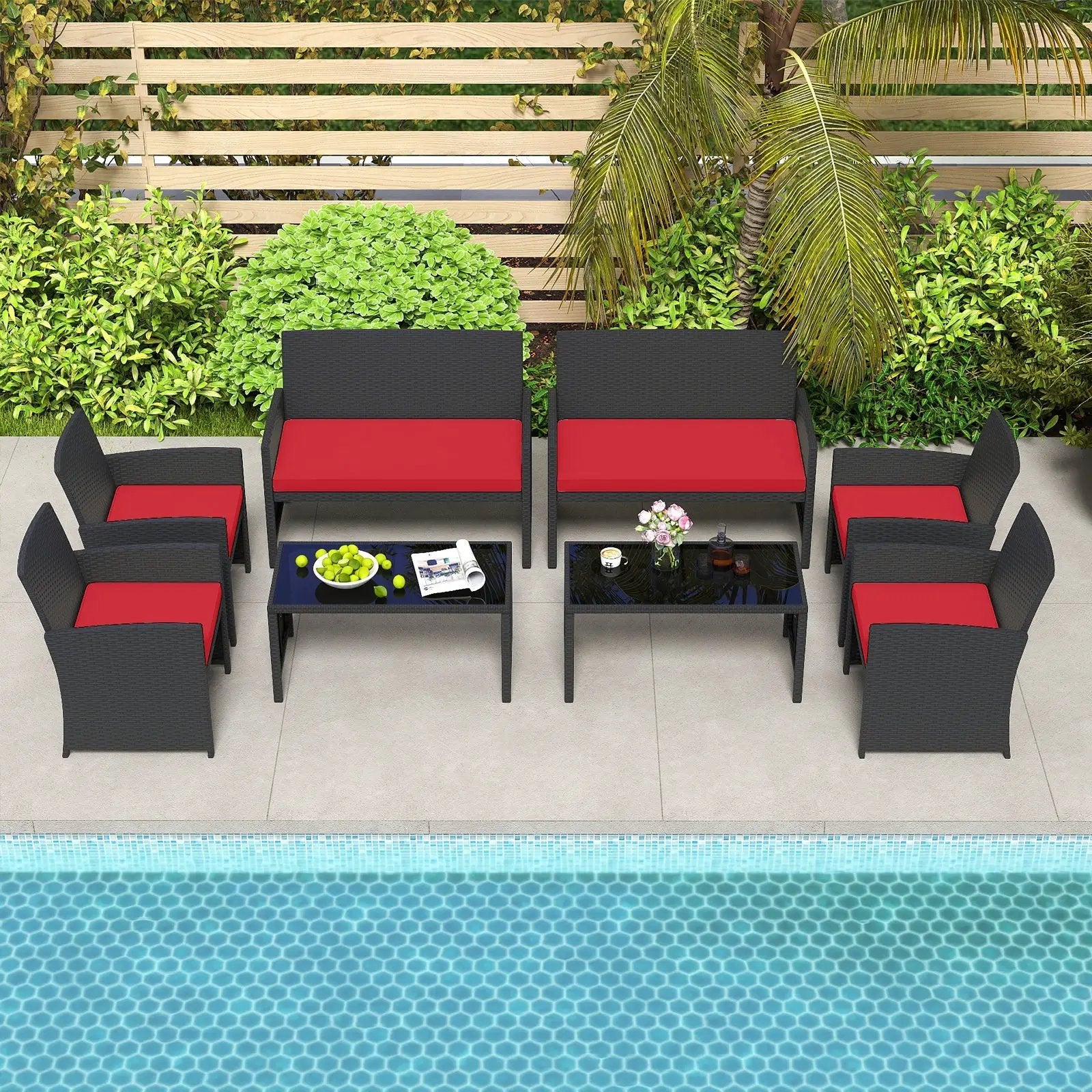 4 Pieces Patio Furniture Set with Tempered Glass Tabletop and Removable Cushion by DirectDeals