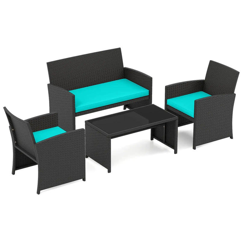 4 Pieces Patio Furniture Set with Tempered Glass Tabletop and Removable Cushion by DirectDeals