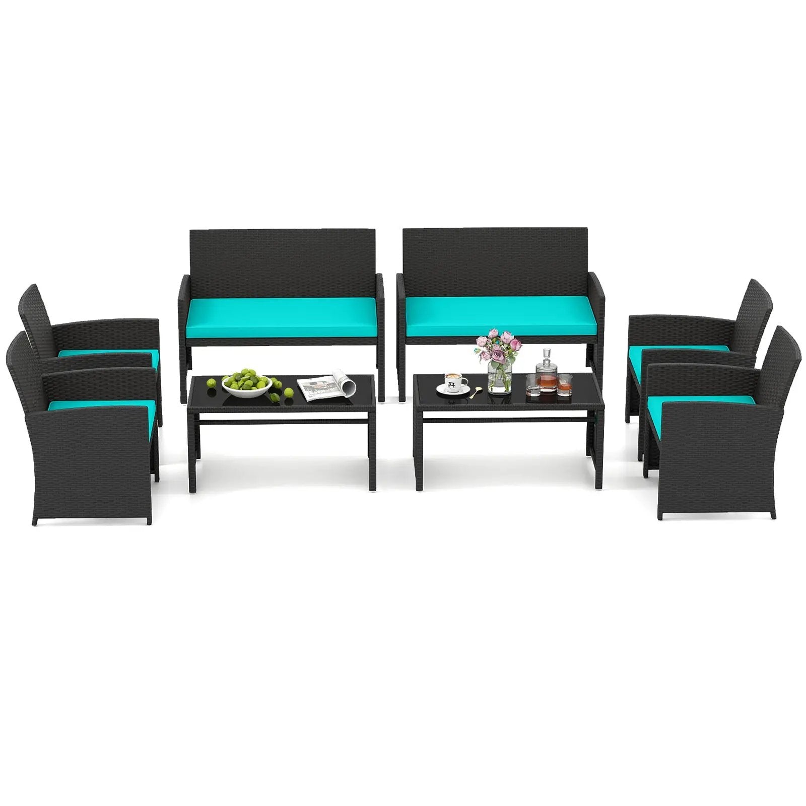 4 Pieces Patio Furniture Set with Tempered Glass Tabletop and Removable Cushion by DirectDeals