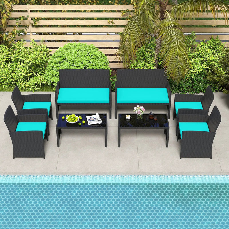 4 Pieces Patio Furniture Set with Tempered Glass Tabletop and Removable Cushion by DirectDeals