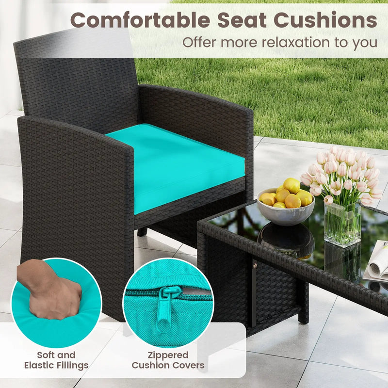 4 Pieces Patio Furniture Set with Tempered Glass Tabletop and Removable Cushion by DirectDeals