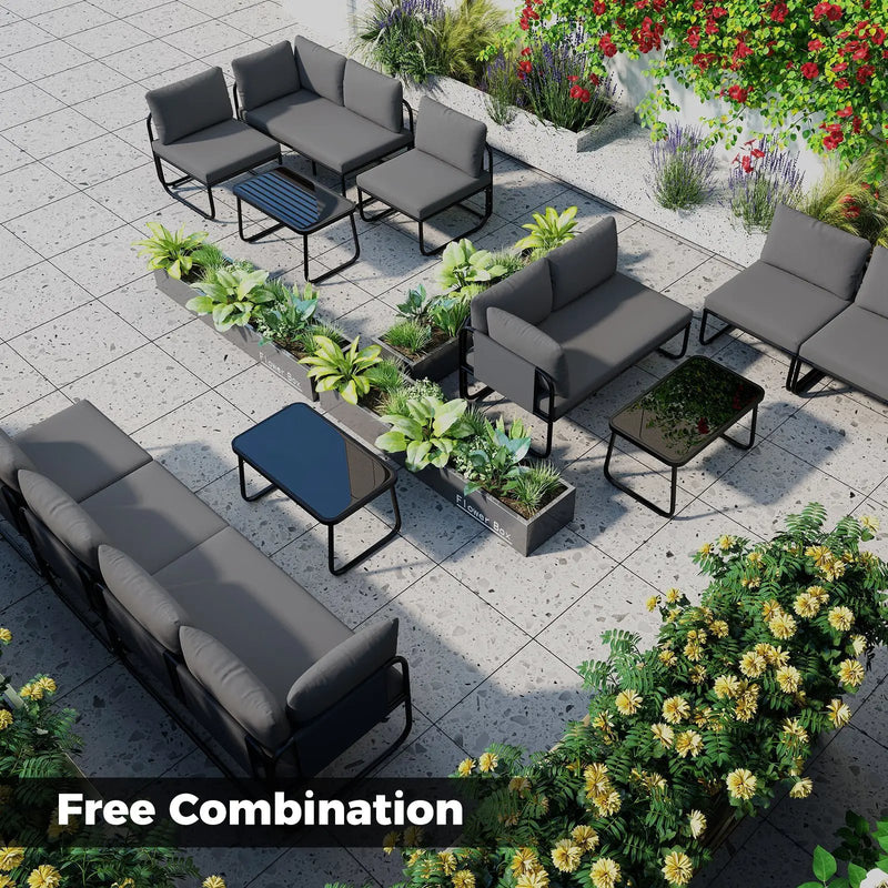 4 Pieces Patio Furniture Set with Cushions and Coffee Table-Gray by DirectDeals