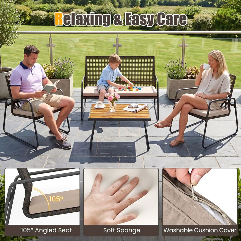 4-Piece Patio Furniture Set with Acacia Wood Coffee Table by DirectDeals