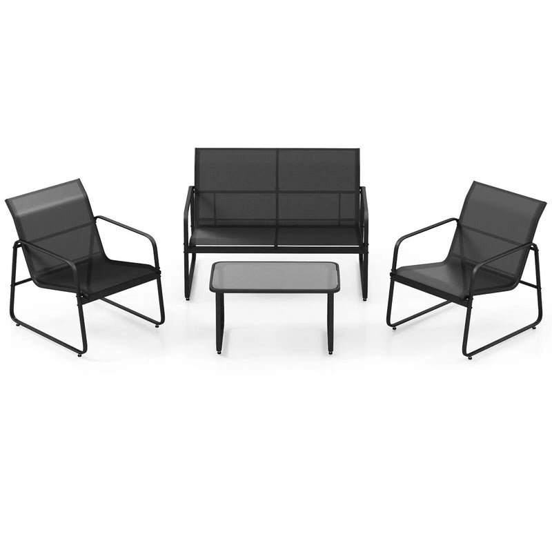 4 Pieces Outdoor Conversation Set with Tempered Glass Coffee Table-Black by DirectDeals