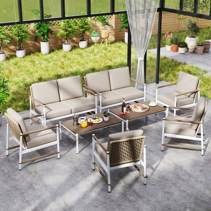 4 Pieces Patio Furniture Set with Thick Cushions and a Coffee Table-Gray by DirectDeals