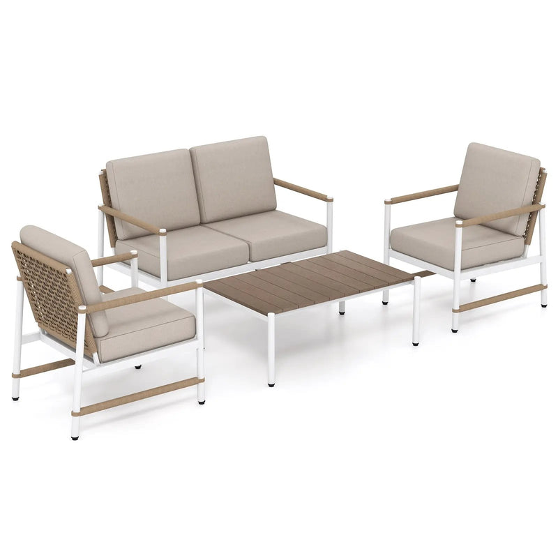 4 Pieces Patio Furniture Set with Thick Cushions and a Coffee Table-Gray by DirectDeals
