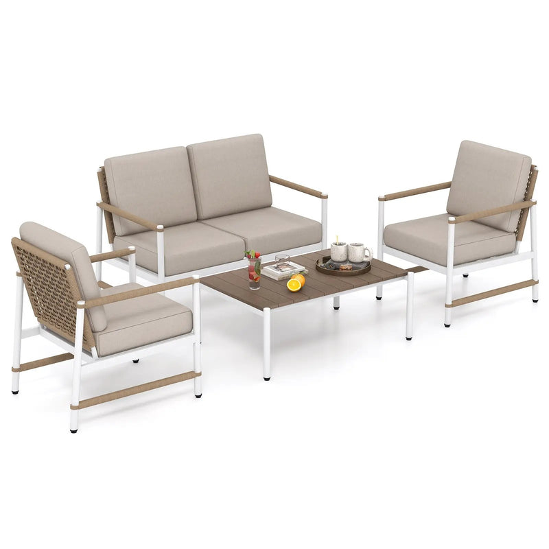 4 Pieces Patio Furniture Set with Thick Cushions and a Coffee Table-Gray by DirectDeals