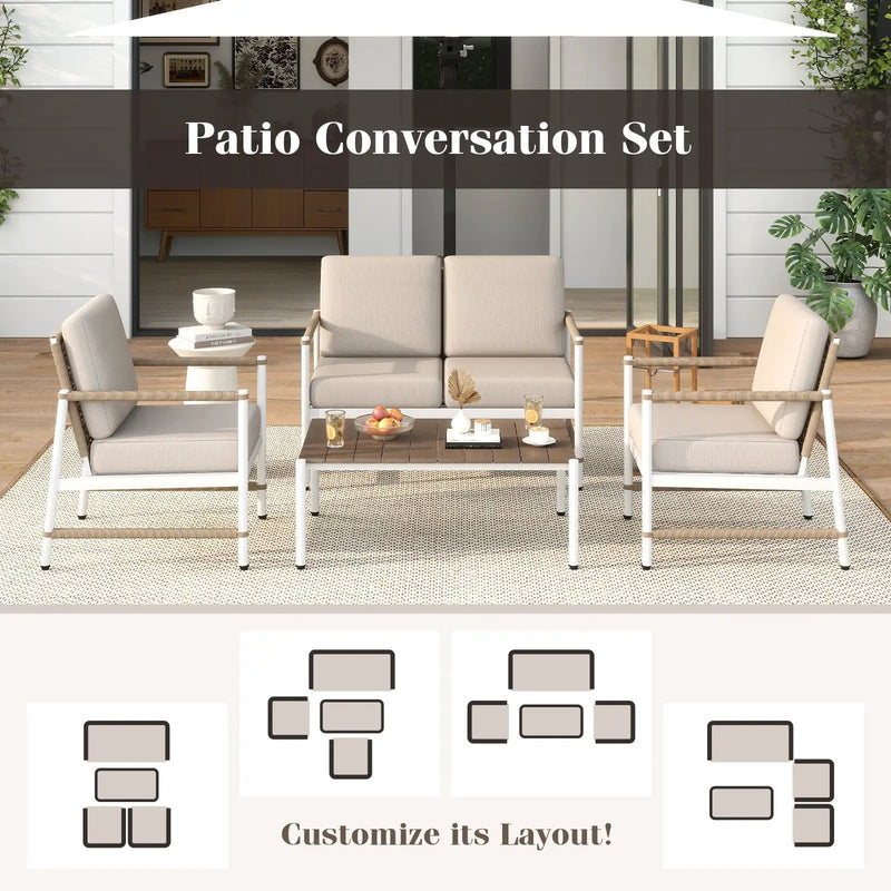 4 Pieces Patio Furniture Set with Thick Cushions and a Coffee Table-Gray by DirectDeals