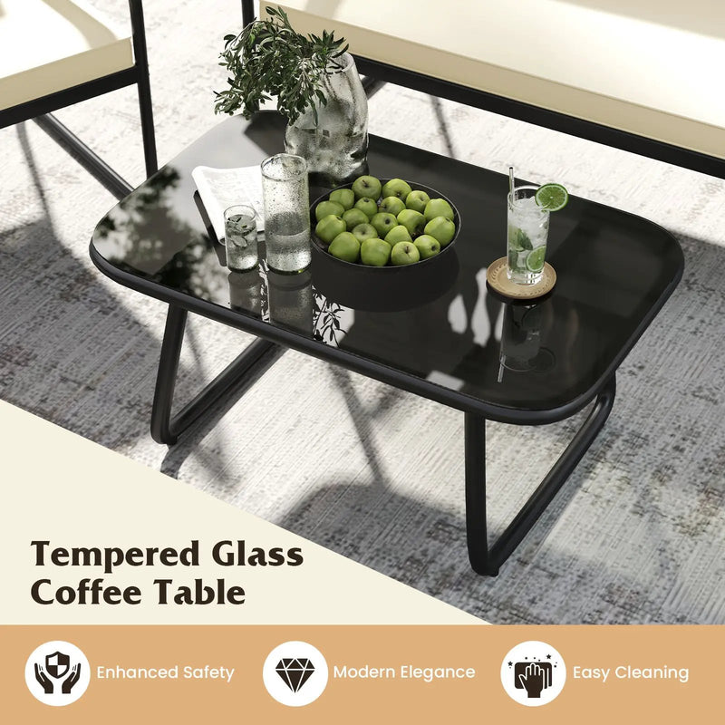 4 Pieces Patio Furniture Set with Tempered Glass Coffee Table by DirectDeals