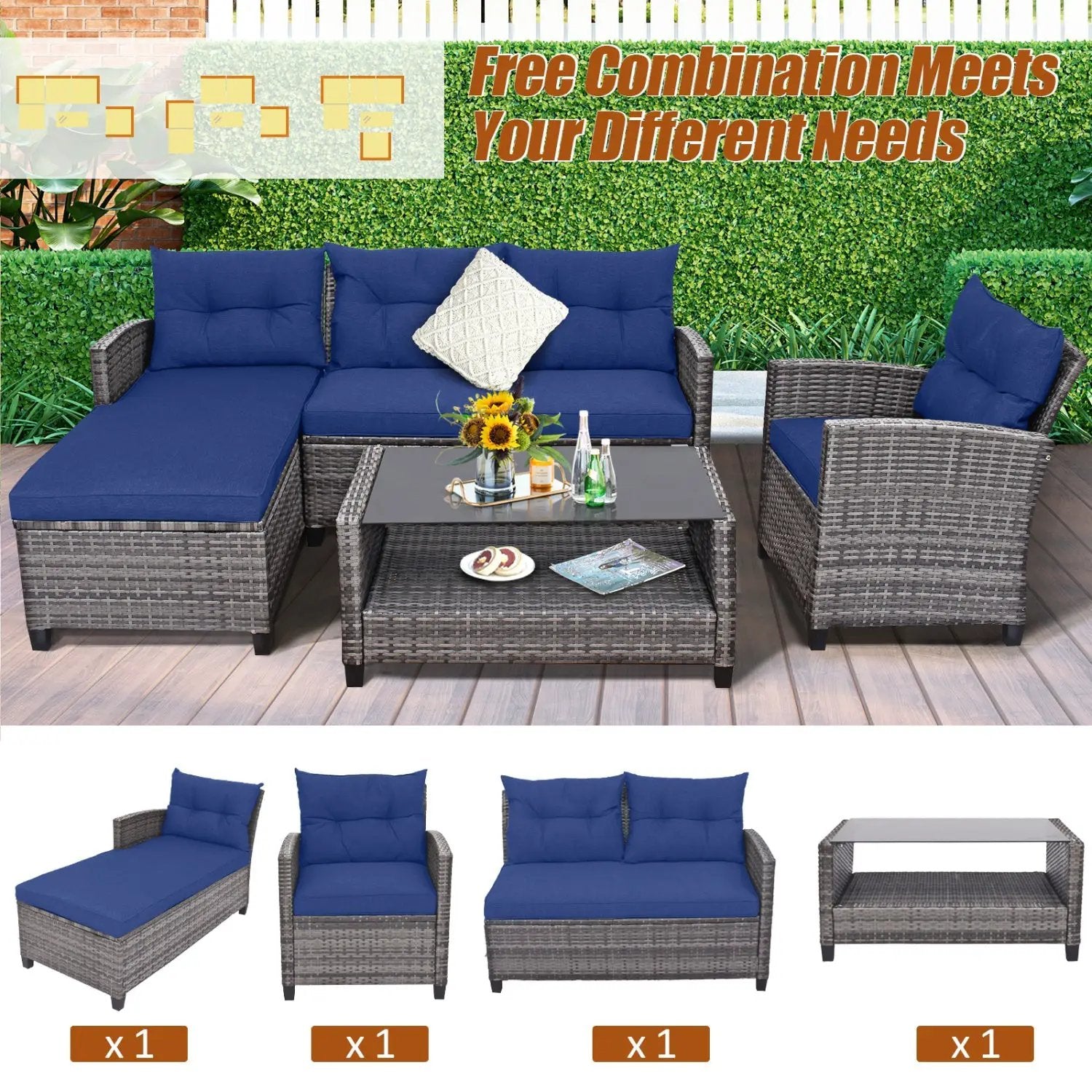 4-Piece Outdoor Sectional Sofa Set with Coffee Table by DirectDeals