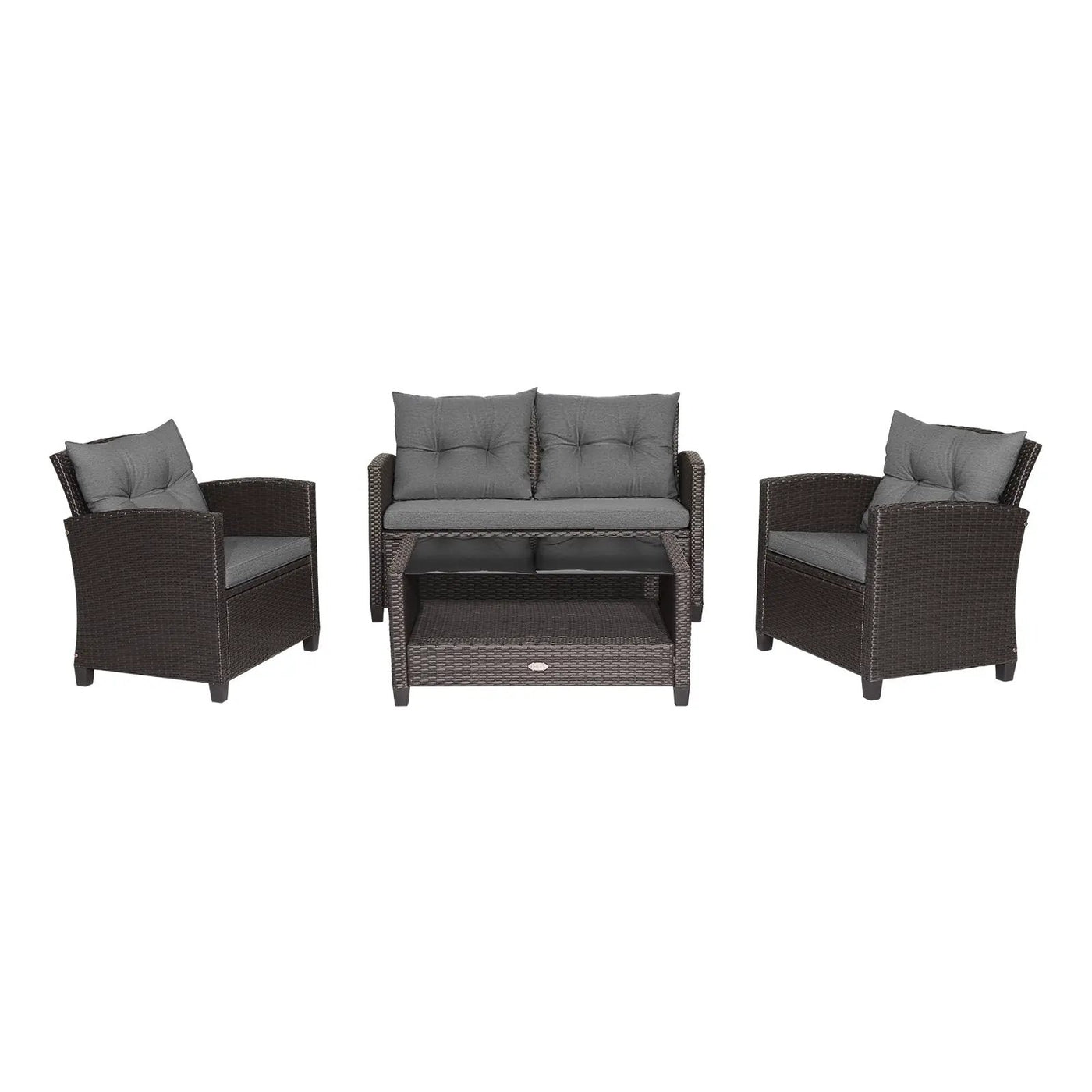 4 Pieces Patio Rattan Conversation Furniture Set with Glass Top Coffee Table-Gray by DirectDeals