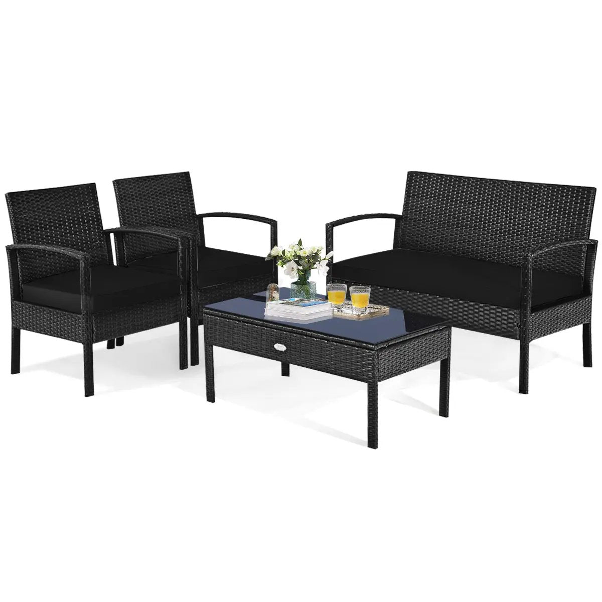 4 Pieces Patio Rattan Cushioned Furniture Set by DirectDeals