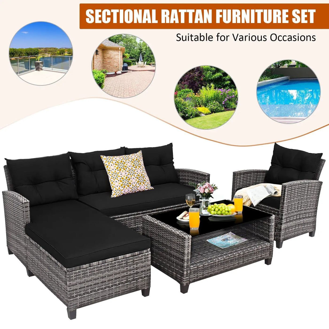 4 Pieces Patio Rattan by DirectDeals