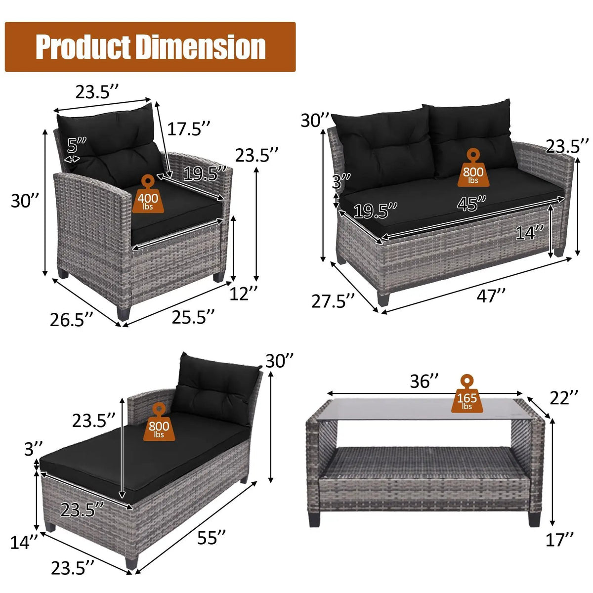 4 Pieces Patio Rattan by DirectDeals