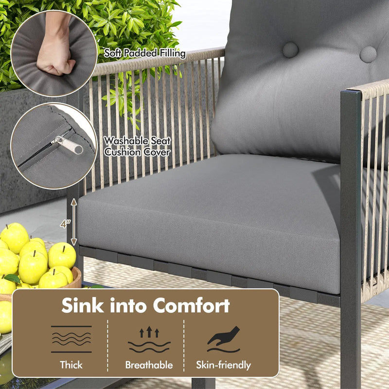 4 Pieces Outdoor PE Rattan Conversation Sofa Set with Cushions-Grey by DirectDeals