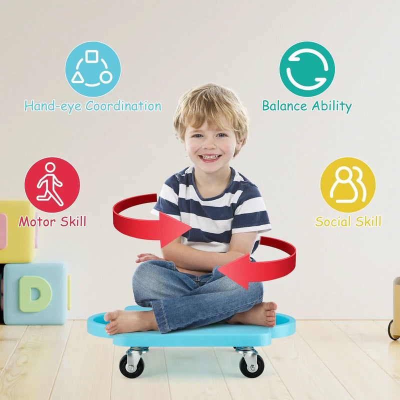 4 Pieces Kids Sitting Scooter Set with Non-marring Universal Casters-Multicolor by DirectDeals
