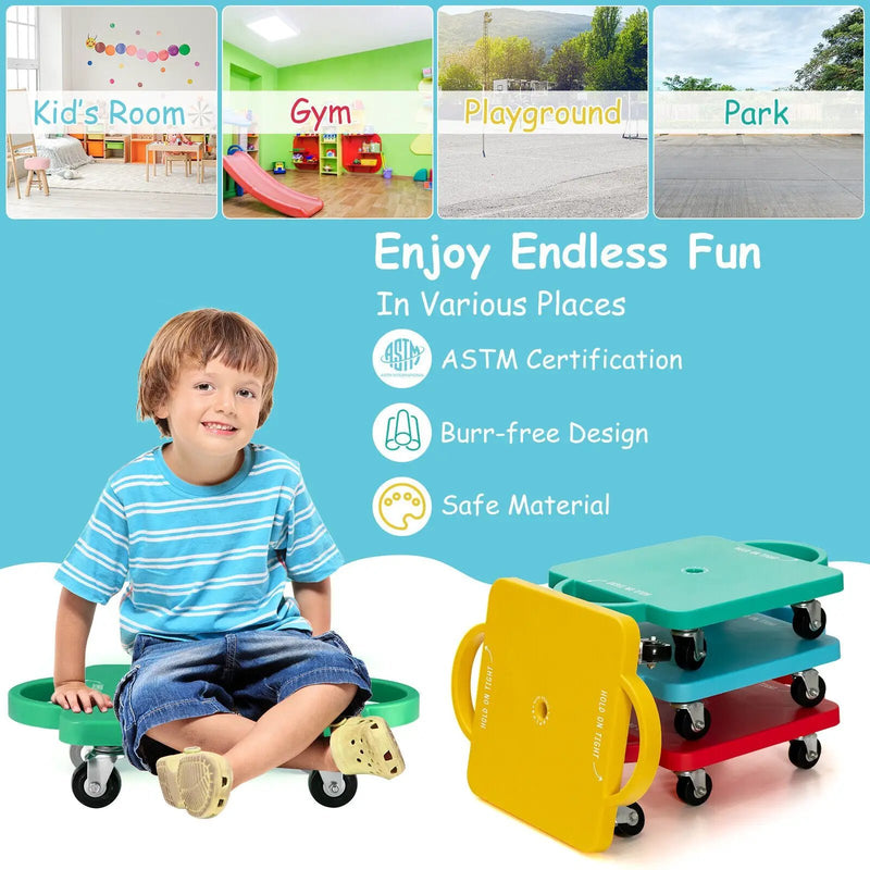4 Pieces Kids Sitting Scooter Set with Non-marring Universal Casters-Multicolor by DirectDeals