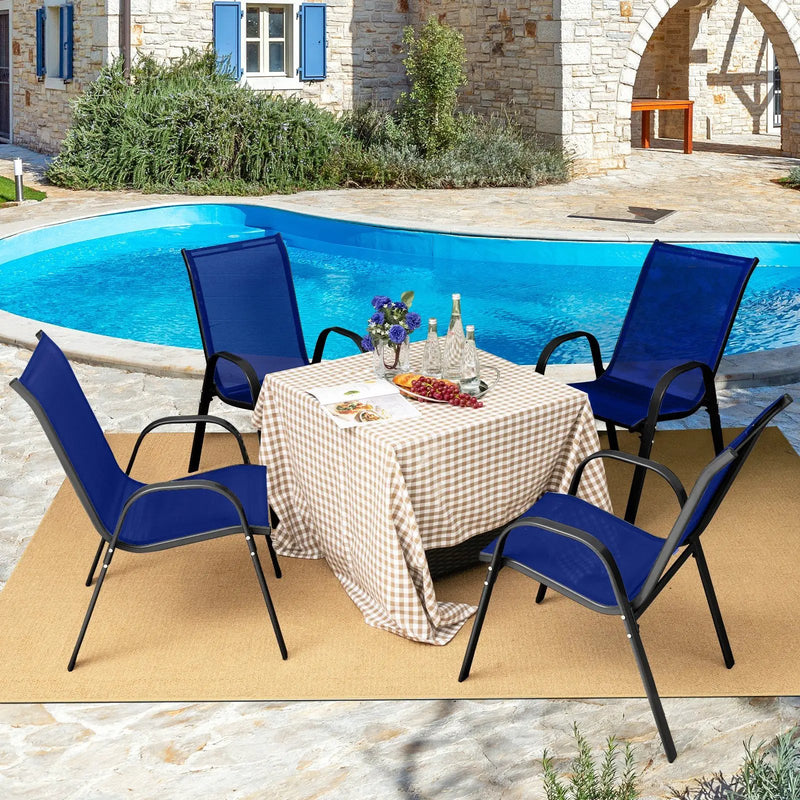 4 Pieces Stackable Patio Dining Chairs Set with Armrest by DirectDeals