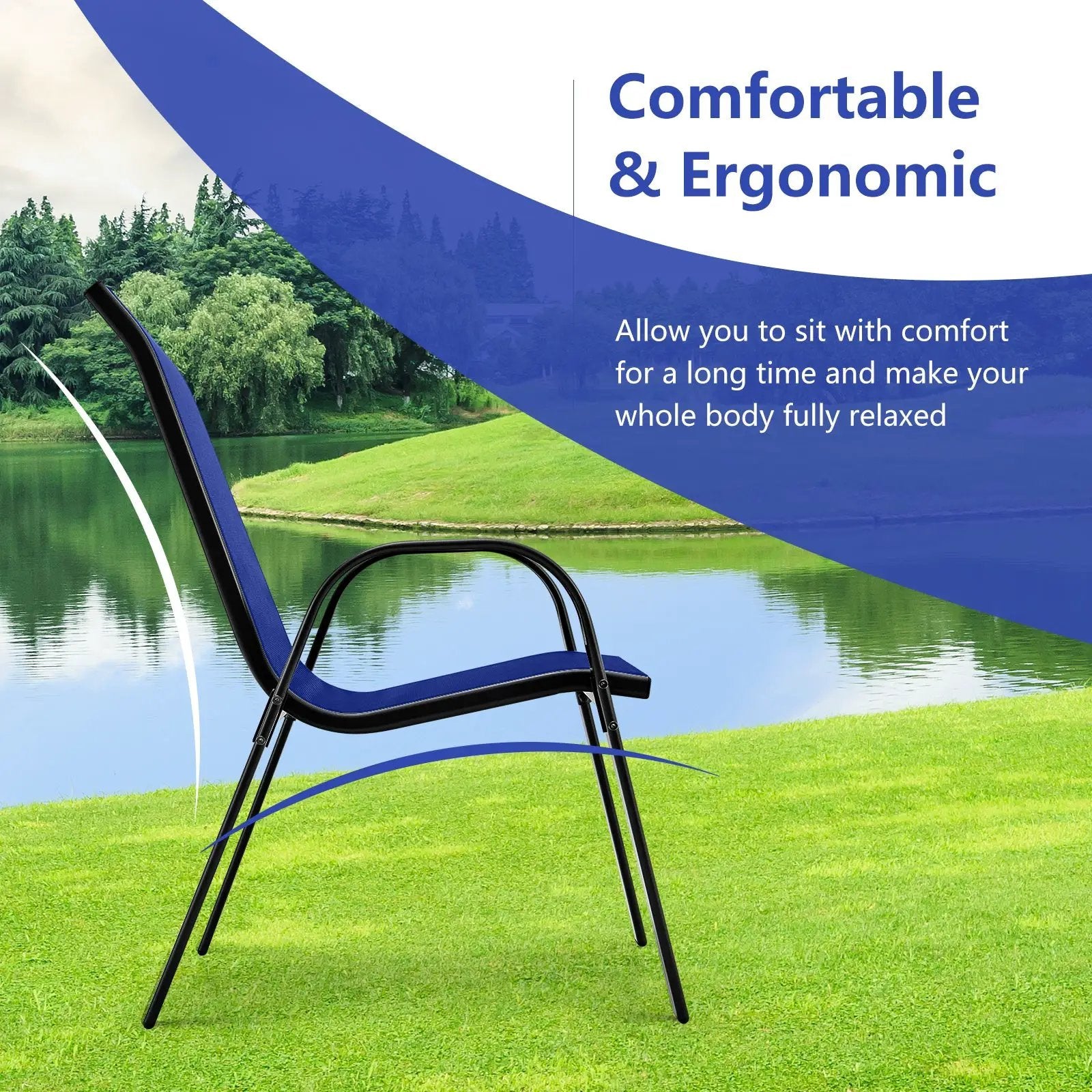 4 Pieces Stackable Patio Dining Chairs Set with Armrest by DirectDeals