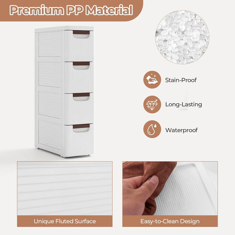 3/4/5/6-Drawer Rolling Organizer Unit Narrow Storage Cabinet with Built-In Wheels for Small Space-4-Drawer by DirectDeals