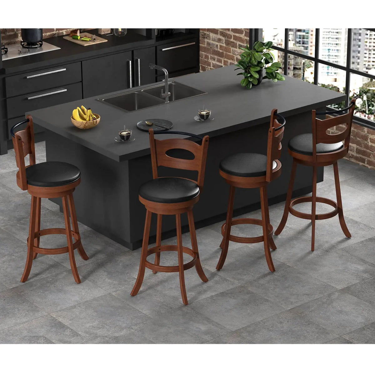 2 Pieces 24/29 inch Swivel Bar Stools with Curved Backrest and Seat Cushions by DirectDeals