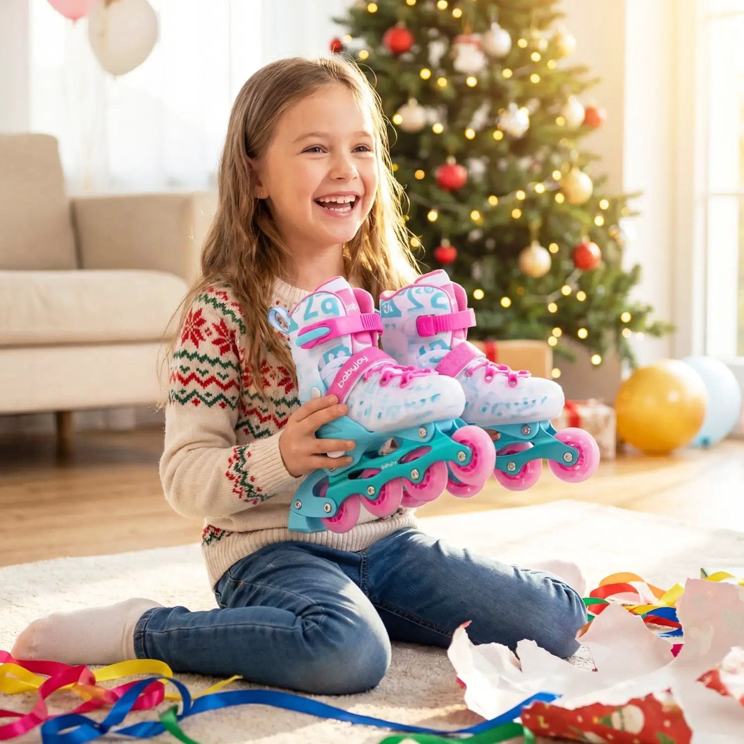 4-Size Adjustable Illuminating Kids Inline Skates with Light Up Wheels by DirectDeals