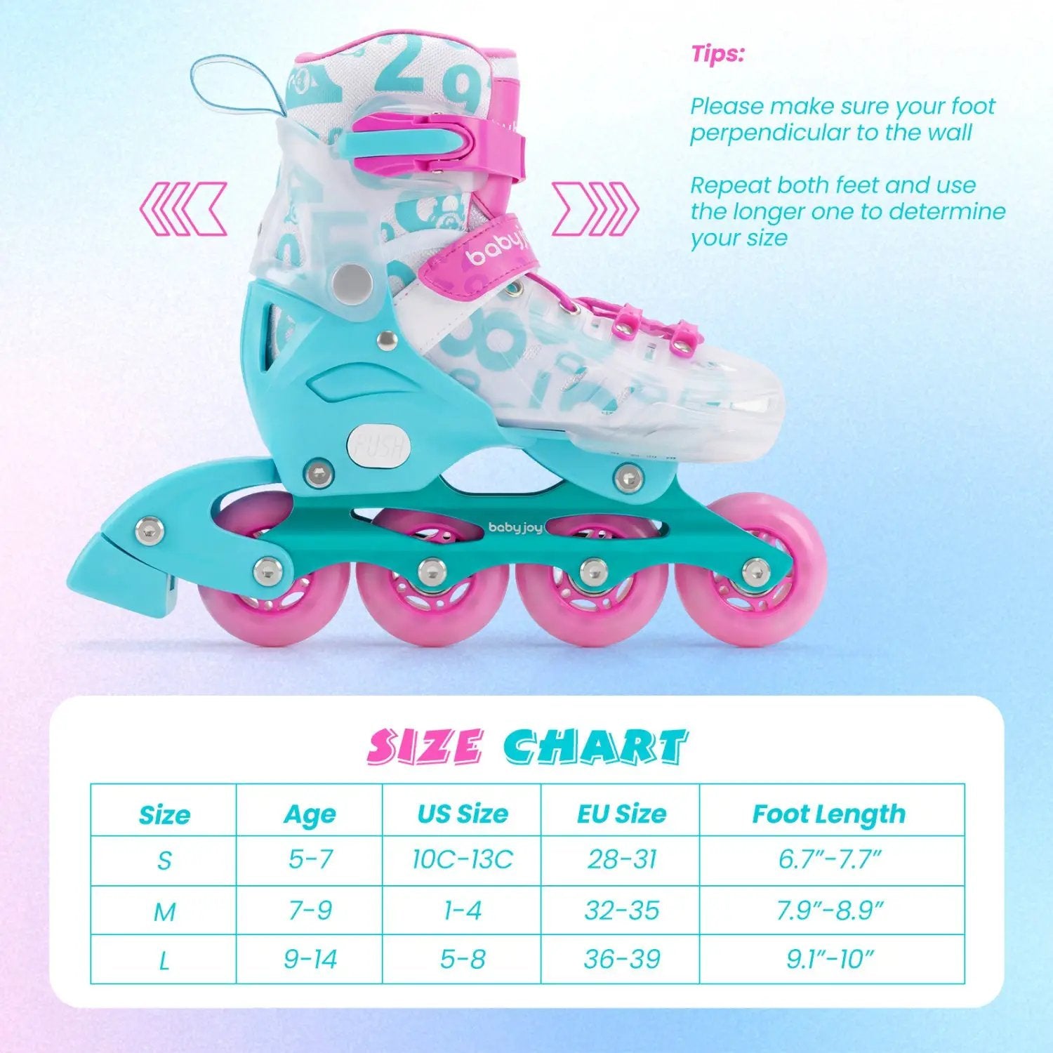 4-Size Adjustable Illuminating Kids Inline Skates with Light Up Wheels by DirectDeals