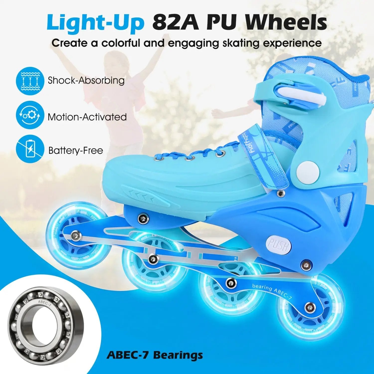 4-Size Adjustable Light-Up Inline Skates for Toddlers Ages 5-7 by DirectDeals
