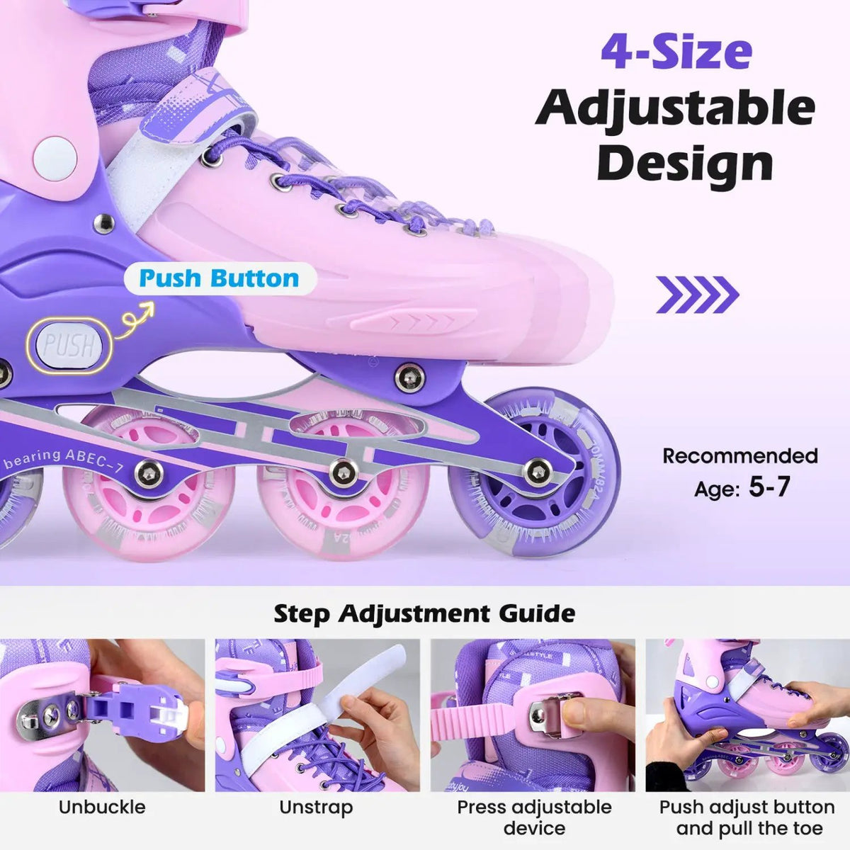 4-Size Adjustable Light-Up Inline Skates for Toddlers Ages 5-7 by DirectDeals