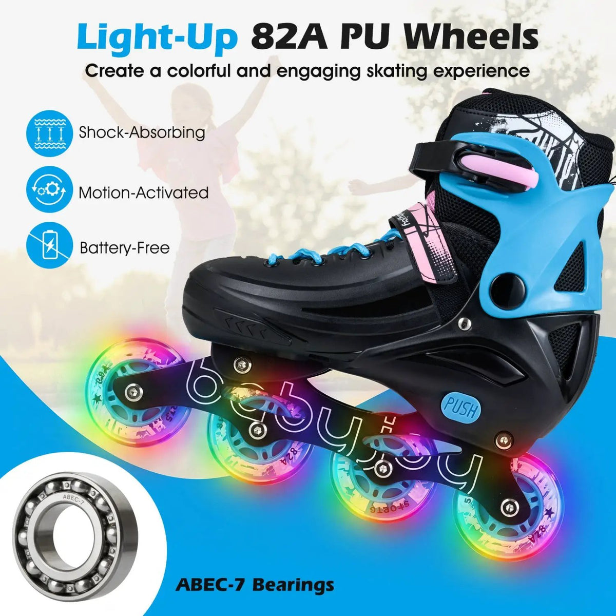 4-Size Adjustable Light-Up Inline Skates for Toddlers Ages 5-7 by DirectDeals