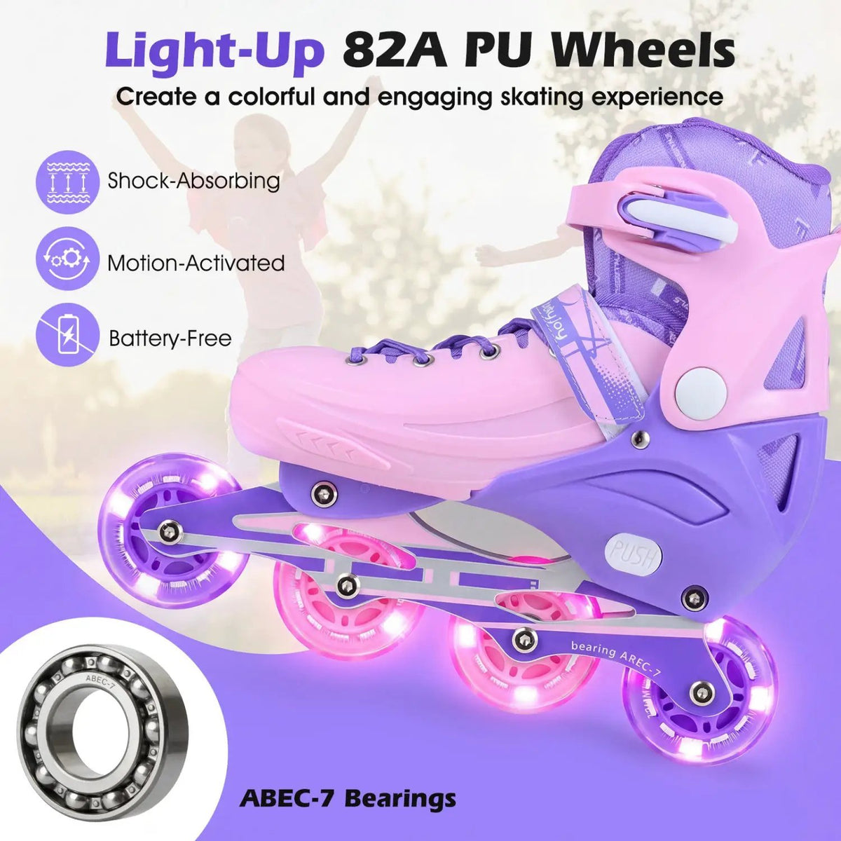 4-Size Adjustable Light-Up Kids Inline Skates for Kids Ages 7-9 by DirectDeals