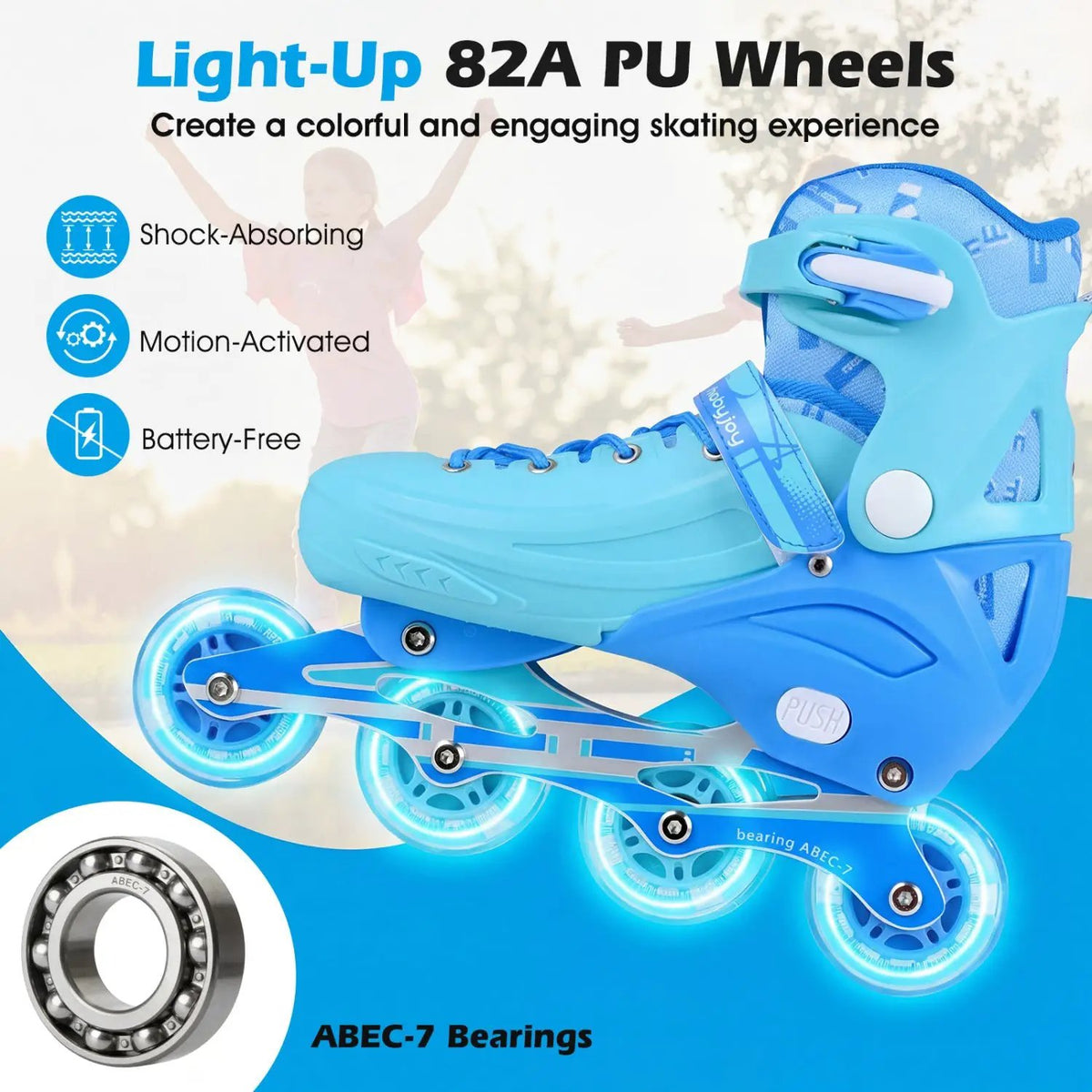 4-Size Adjustable Light-Up Kids Inline Skates for Kids Ages 9-14 by DirectDeals