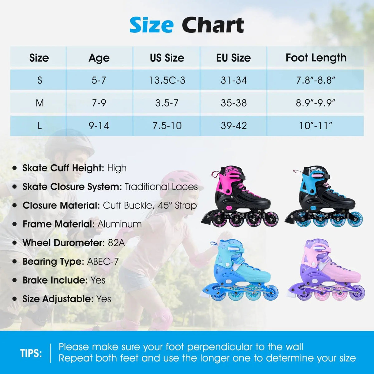 Adjustable Light-Up Kids Inline Skates Ages 9-14 by DirectDeals