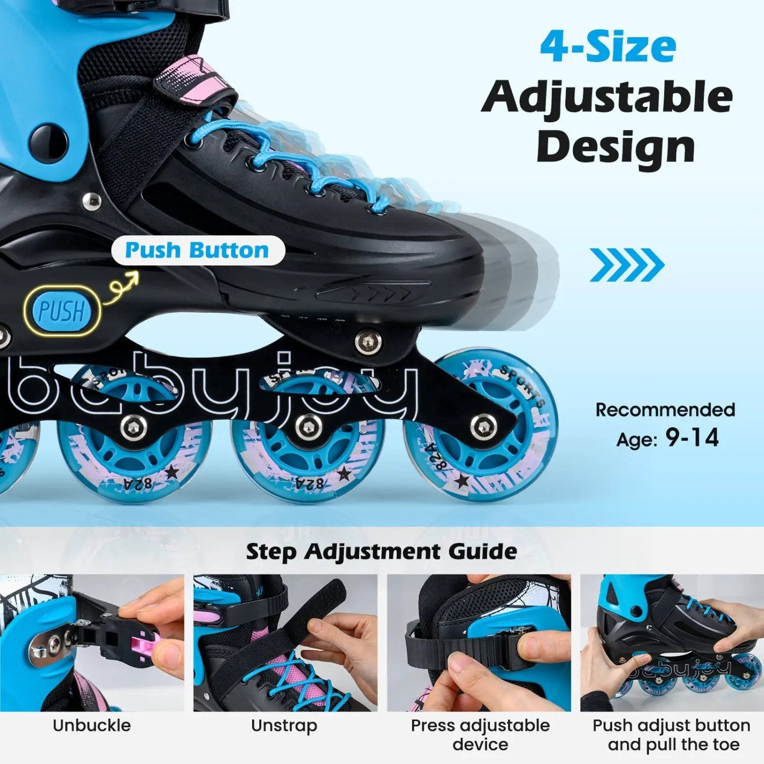 Adjustable Light-Up Kids Inline Skates Ages 9-14 by DirectDeals