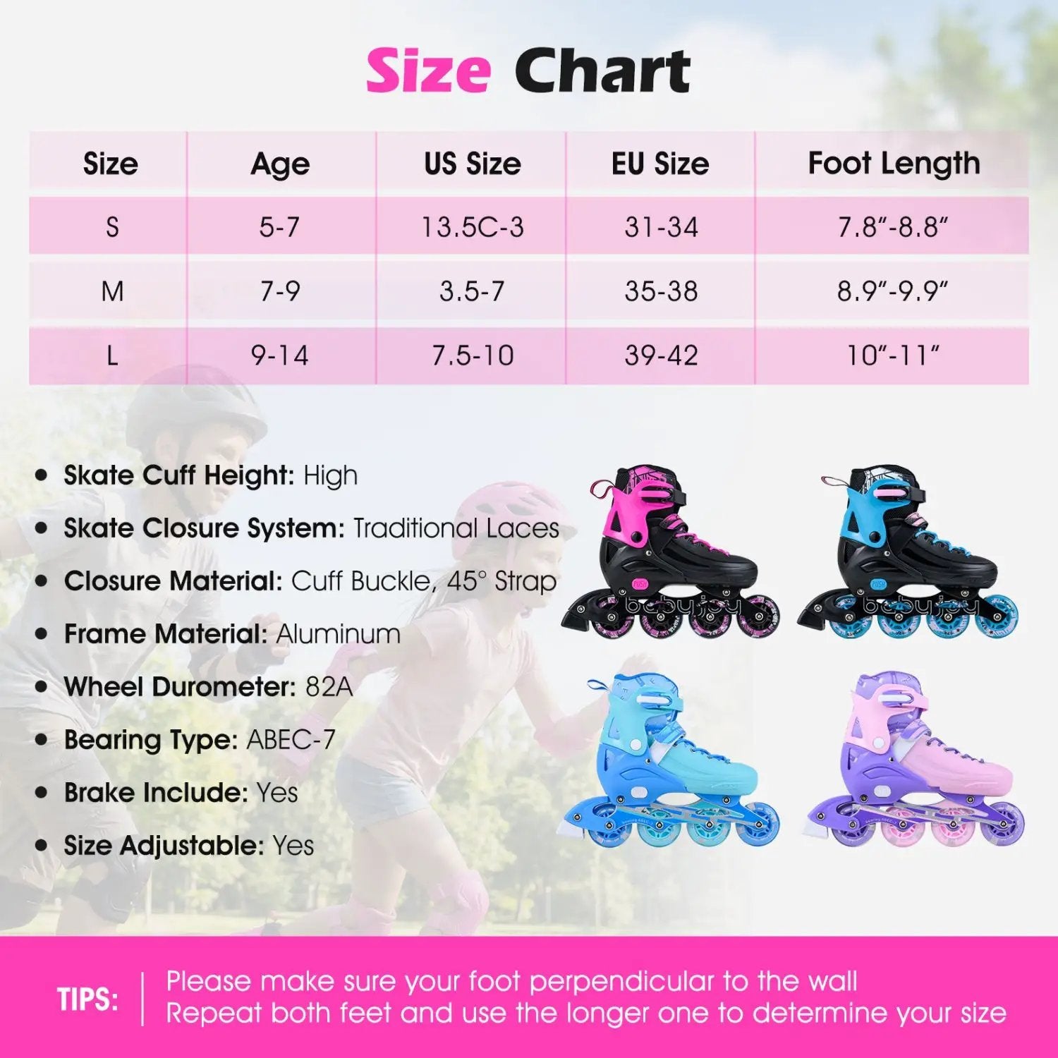 Adjustable Light-Up Kids Inline Skates Ages 9-14 by DirectDeals