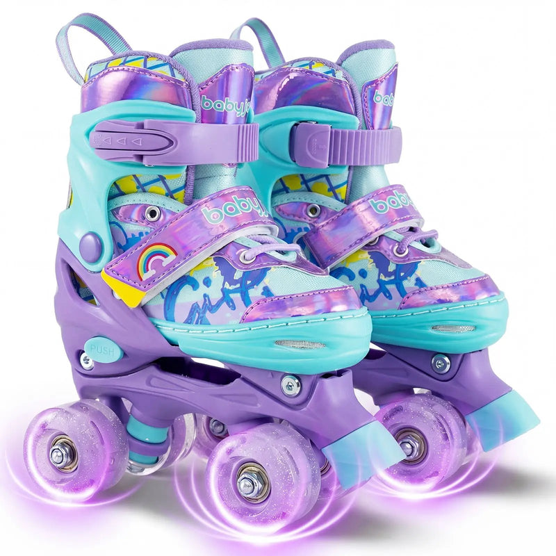 4 Sizes Adjustable Kids Roller Skates with Light-up Wheels and Safety Protection S Size-Purple by DirectDeals