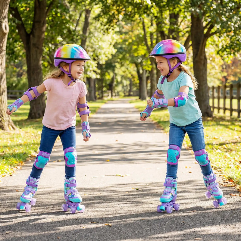 4 Sizes Adjustable Kids Roller Skates with Light-up Wheels and Safety Protection S Size-Purple by DirectDeals