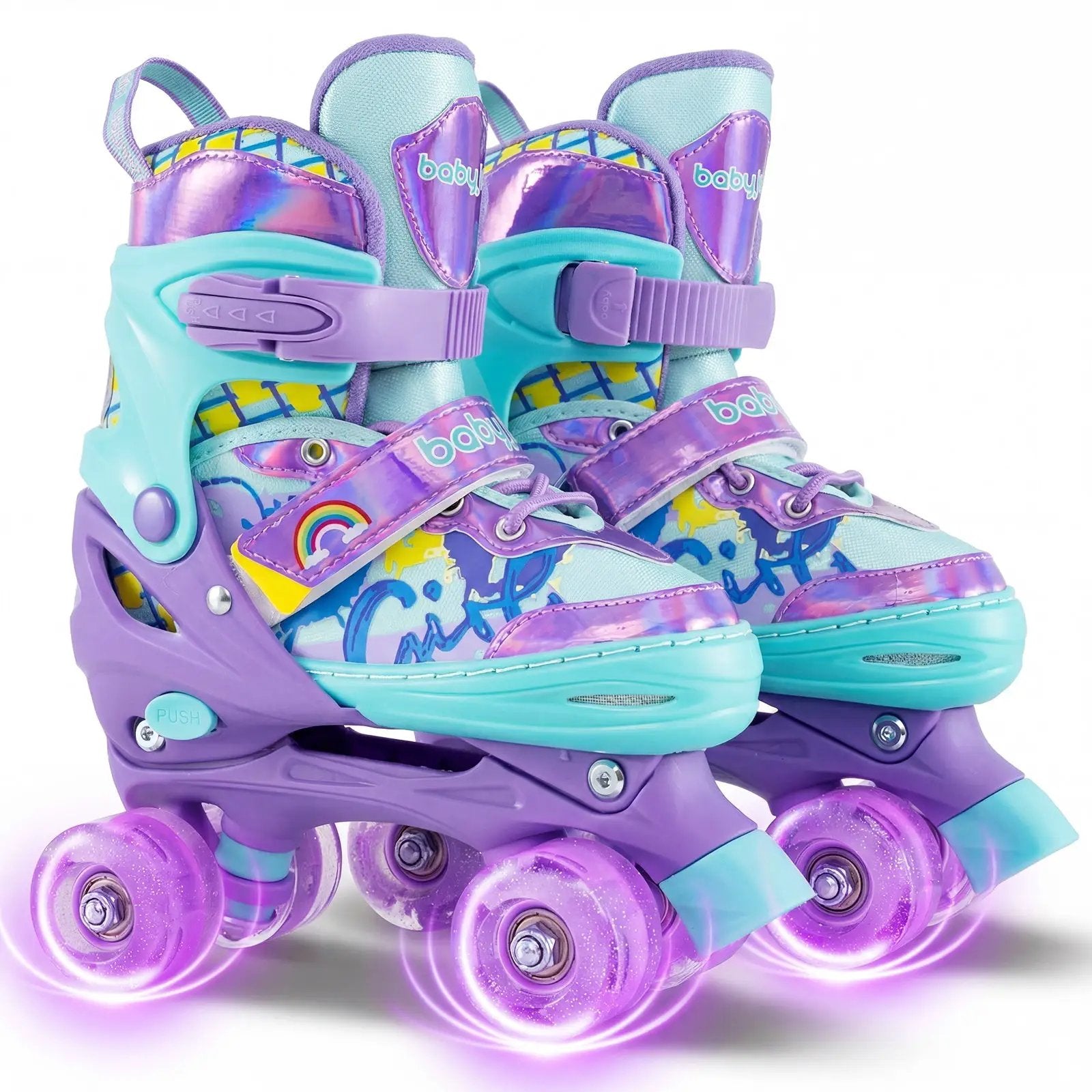 4 Sizes Adjustable Kids Roller Skates with Light-up Wheels and Safety Protection M Size-Purple by DirectDeals