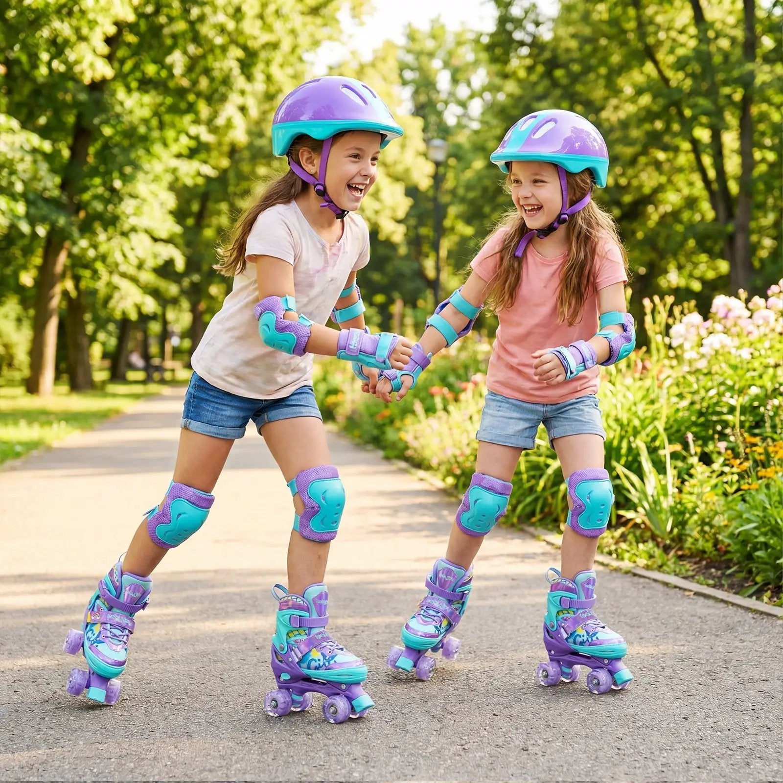 4 Sizes Adjustable Kids Roller Skates with Light-up Wheels and Safety Protection M Size-Purple by DirectDeals