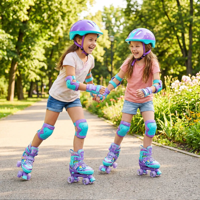 4 Sizes Adjustable Kids Roller Skates with Light-up Wheels and Safety Protection M Size-Purple by DirectDeals