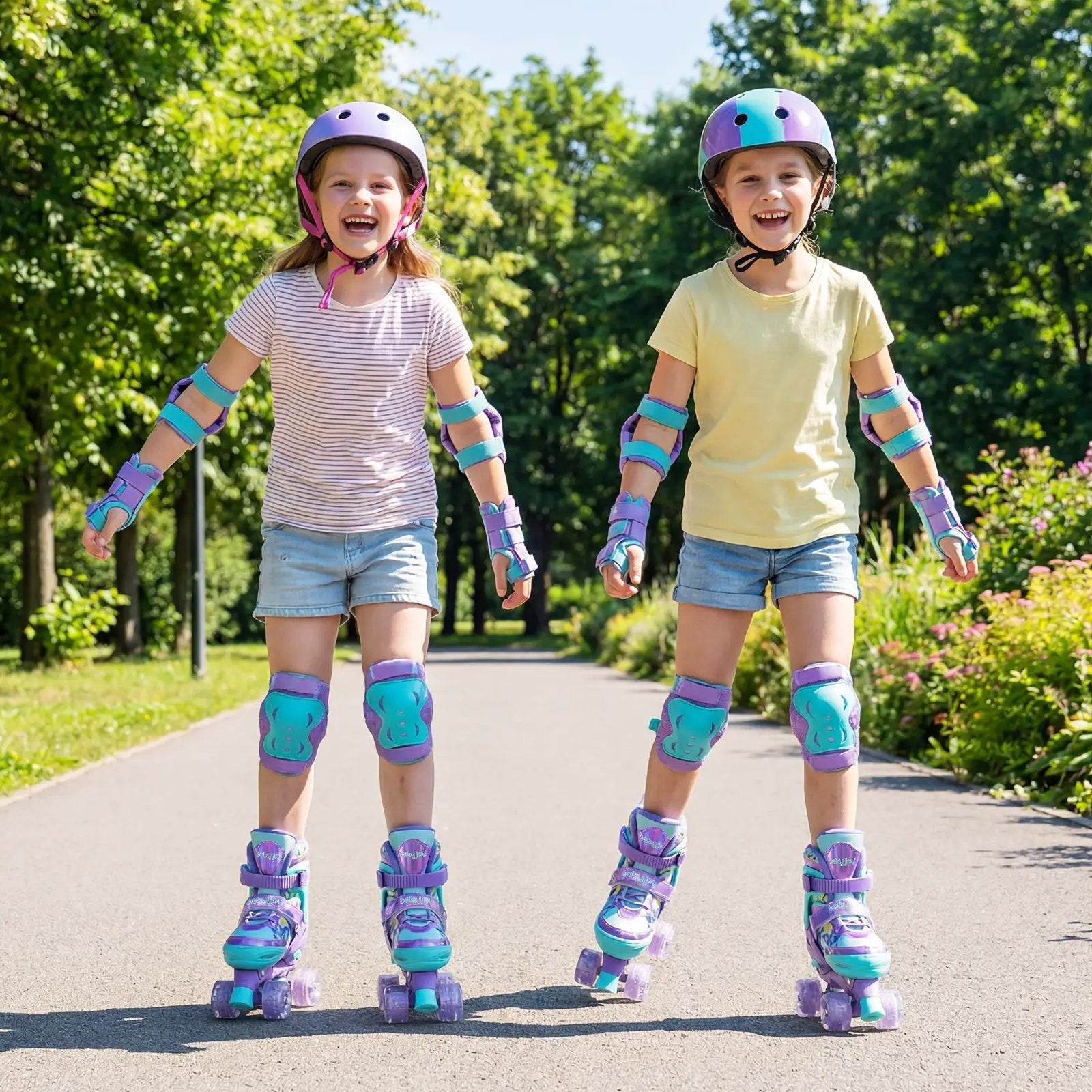 4 Sizes Adjustable Kids Roller Skates with Light-up Wheels and Safety Protection M Size-Purple by DirectDeals