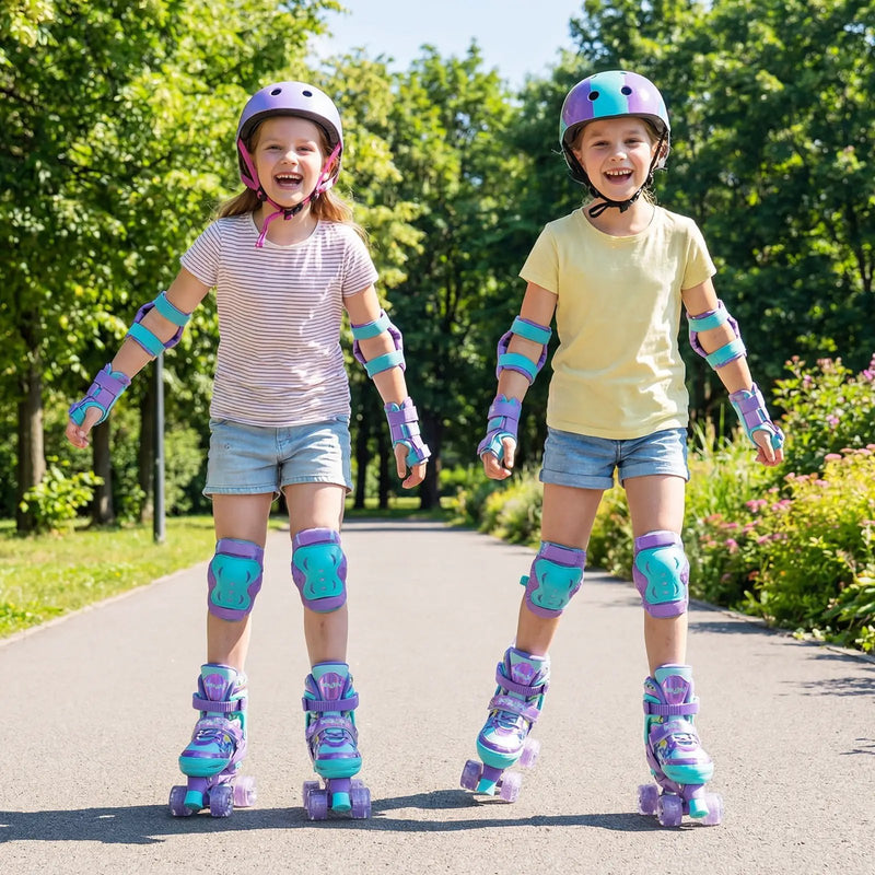 4 Sizes Adjustable Kids Roller Skates with Light-up Wheels and Safety Protection M Size-Purple by DirectDeals