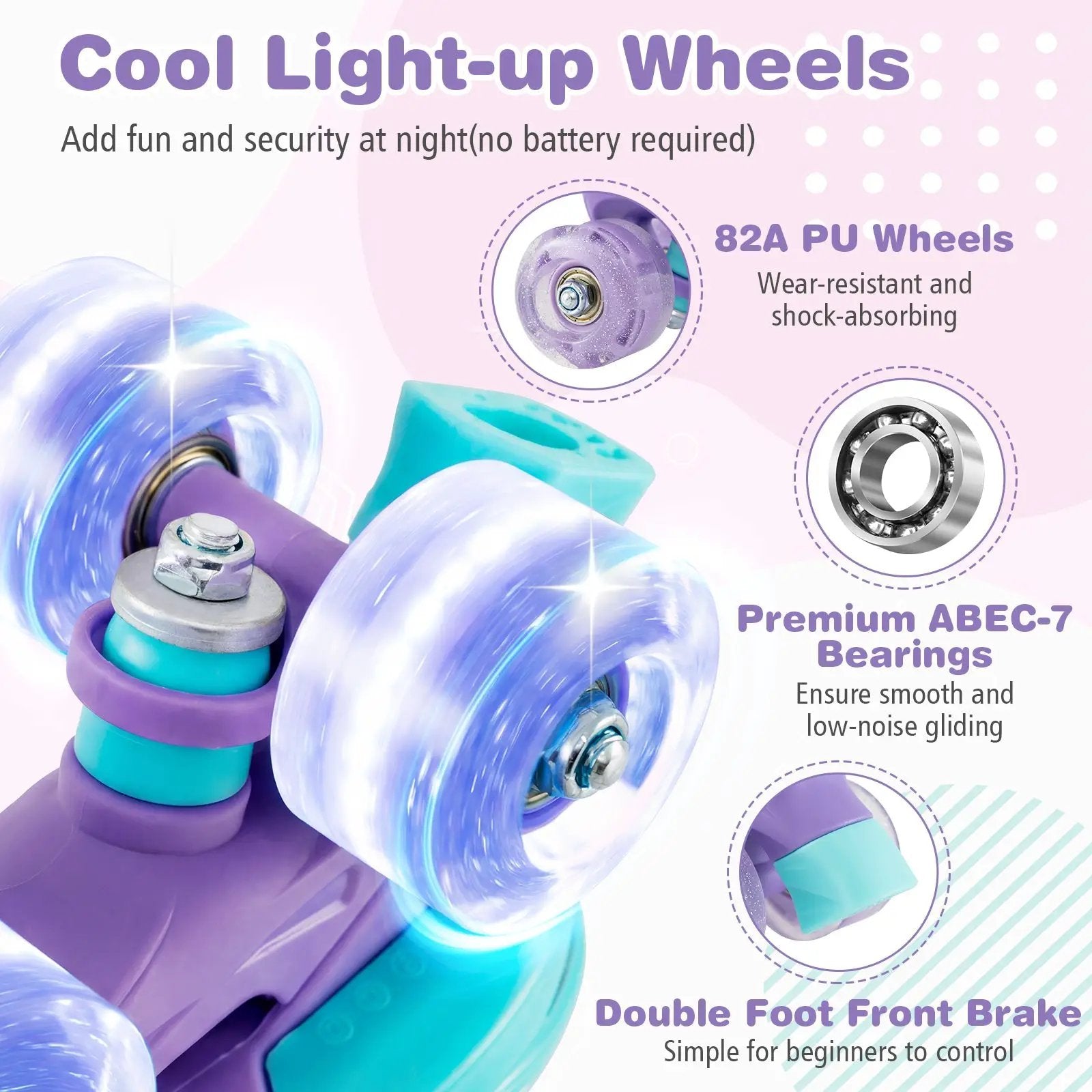 4 Sizes Adjustable Kids Roller Skates with Light-up Wheels and Safety Protection M Size-Purple by DirectDeals
