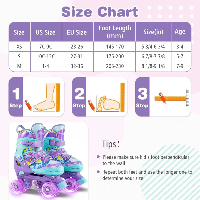 4 Sizes Adjustable Kids Roller Skates with Light-up Wheels and Safety Protection M Size-Purple by DirectDeals