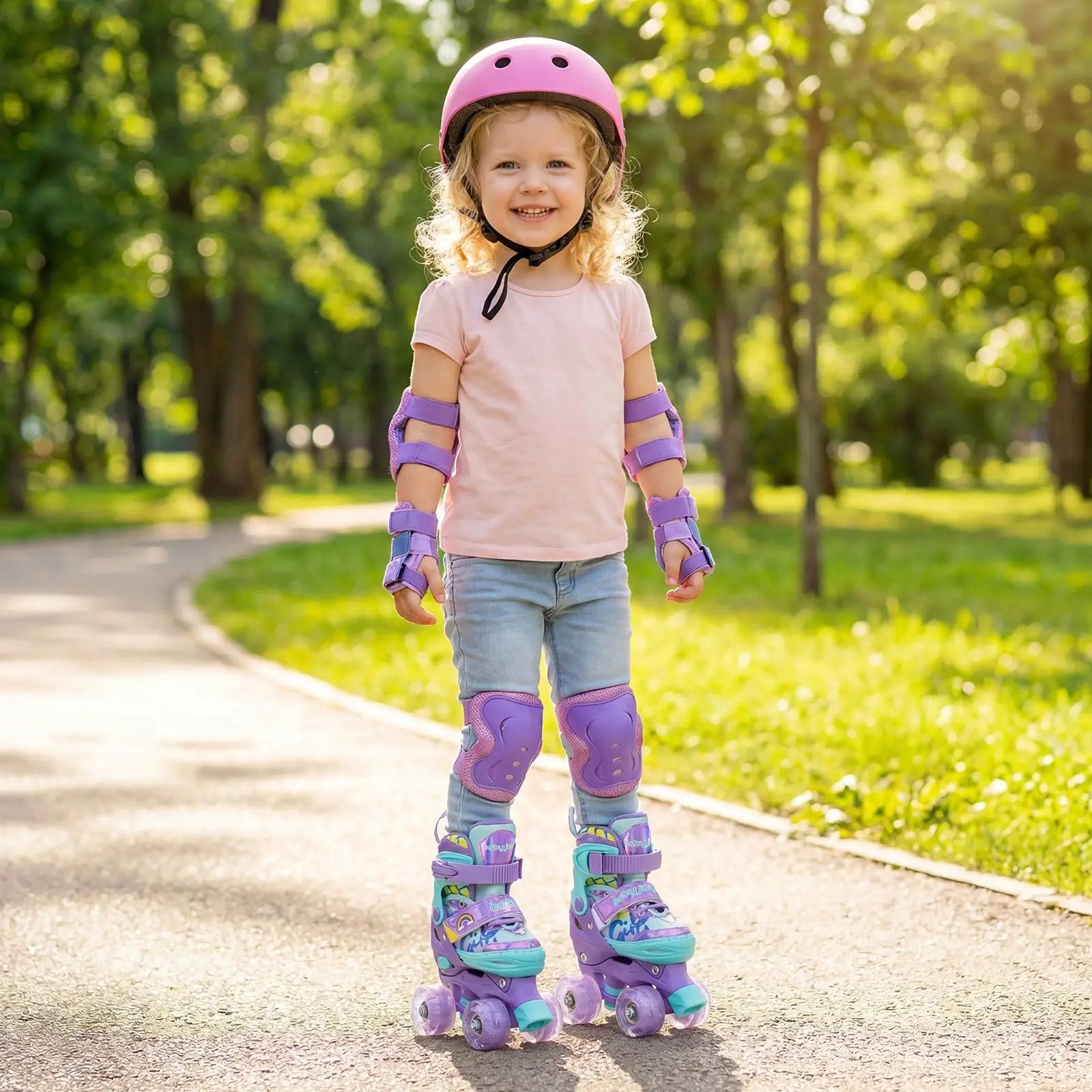 4 Sizes Adjustable Kids Roller Skates with Light-up Wheels and Safety Protection-Purple by DirectDeals